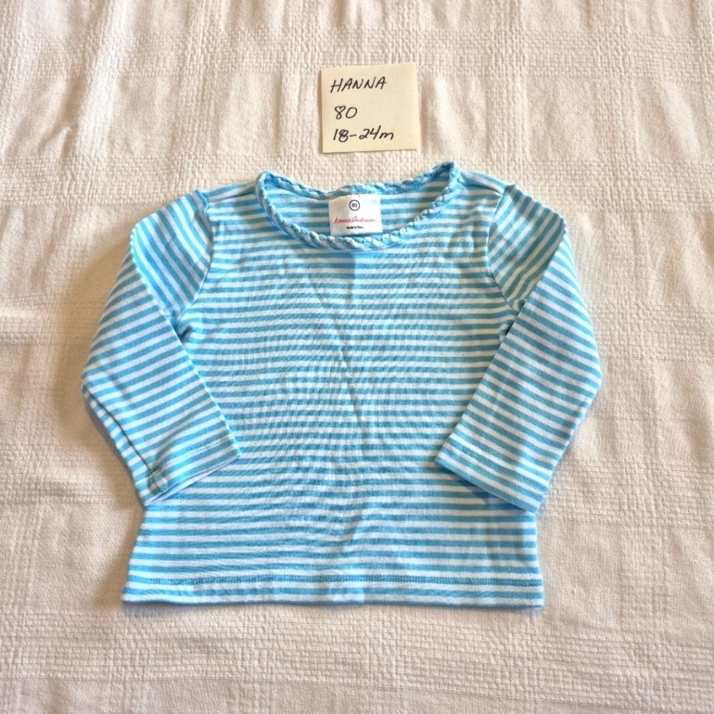 Hanna Andersson girls size 80 or 18-24 mths blue white stripe long sleeve shirt